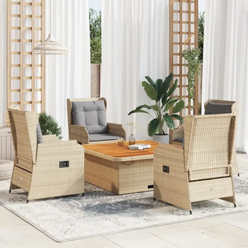 Conjunto Lounge p/ Jardim com Almofadões Vime PE Bege (5 pcs)