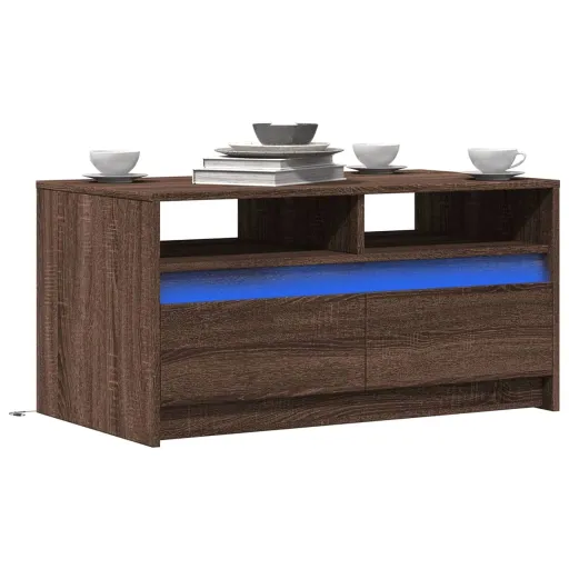Mesa de Centro c/ Luzes LED Derivados Madeira Carvalho Castanho