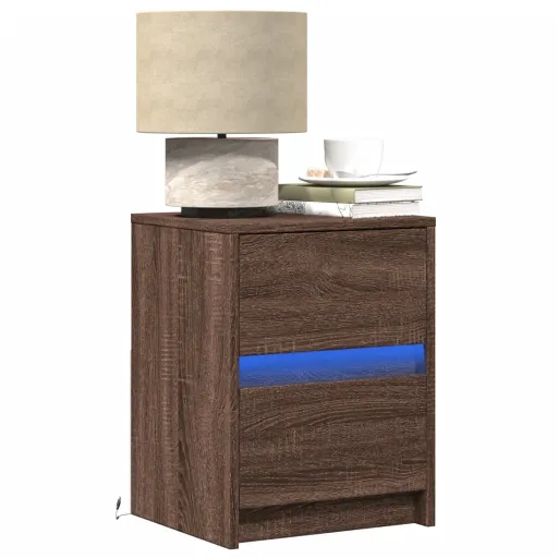 Mesa Cabeceira c/ Luzes LED Derivados Madeira Carvalho Castanho