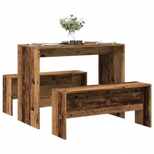 Conj. Mesa Jantar e Banco Deriv. de Madeira Madeira Velha (3 pcs)