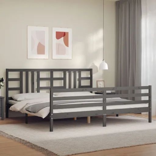 Estrutura de Cama com Cabeceira 200x200 cm Madeira Maciça Cinza