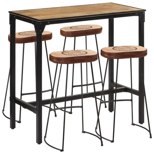 Conj. de Bar Madeira de Mangueira Áspera Maciça e Metal (5 pcs)