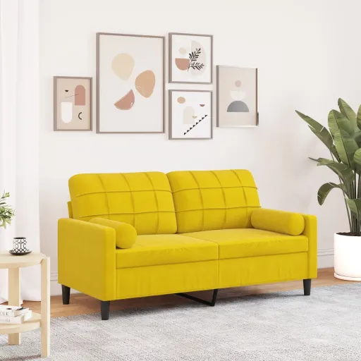 Sofá 2 Lugares c/ Almofadas Decorativas 140 cm Veludo Amarelo