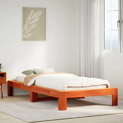 Cama Sem Colchão 100x200 cm Pinho Maciço Castanho-Mel