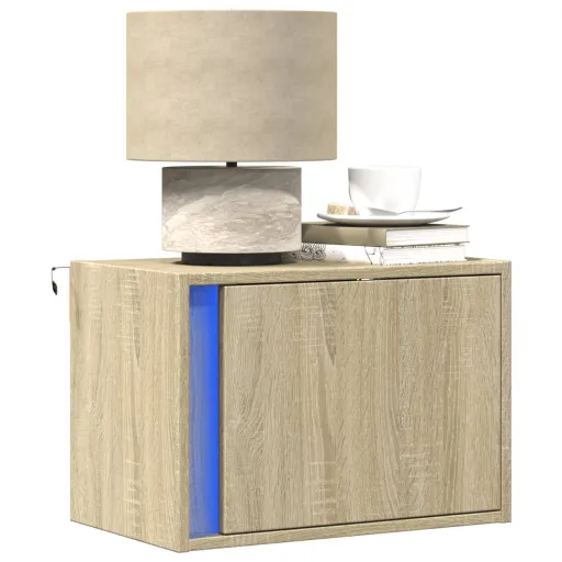 Mesa de Cabeceira de Parede com Luzes LED Carvalho Sonoma