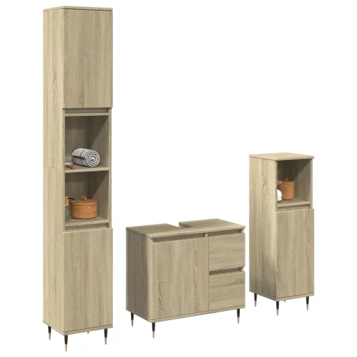 Conj. Móveis Casa Banho Derivados Madeira Carvalho Sonoma (3 pcs)
