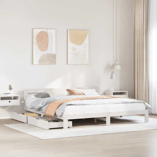 Cama Sem Colchão 200x200 cm Madeira de Pinho Maciça Branco