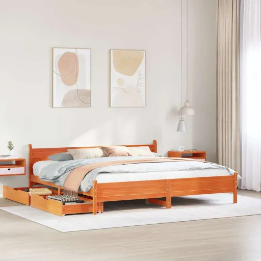 Cama Sem Colchão 200x200 cm Pinho Maciço Castanho-Mel