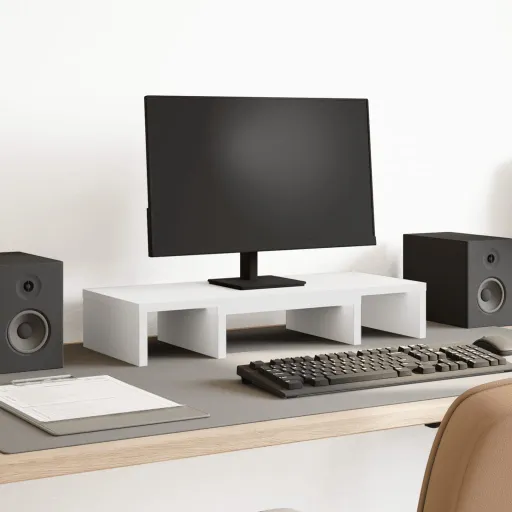 Suporte para Monitor Ajustável Derivados de Madeira Branco