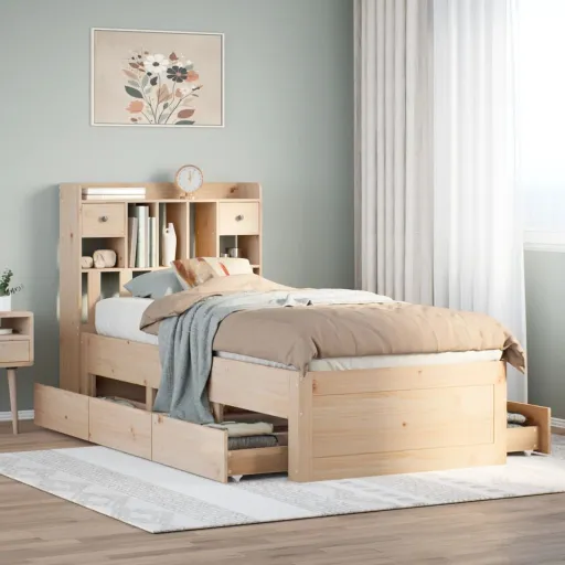 Cama com Estante Sem Colchão 75x190 cm Pinho Maciço