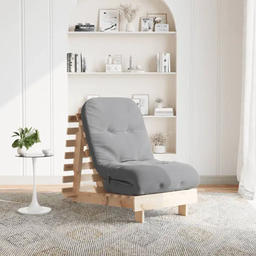 Sofá-Cama Futon com Colchão 60x206x11 cm Madeira Pinho Maciça