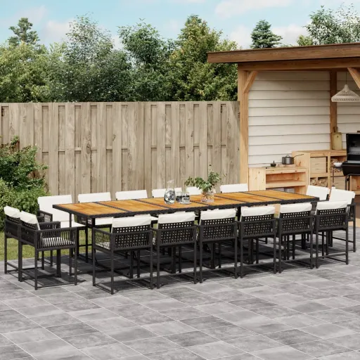 Conjunto de Jantar p/ Jardim c/ Almofadões Vime PE Preto (17 pcs)