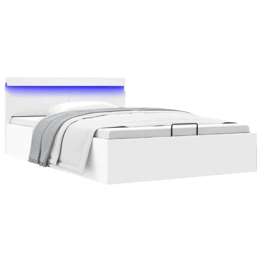 Cama Hidráulica c/ Arrumação LED 120x200cm Couro Artifi. Branco