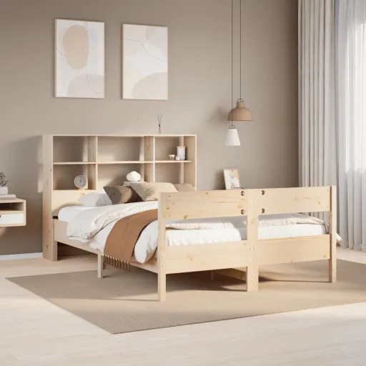 Cama com Estante Sem Colchão 150x200 cm Pinho Maciço