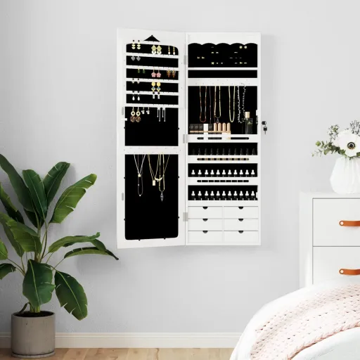 Móvel para Joias de Parede Espelhado 37,5x10x106 cm Branco