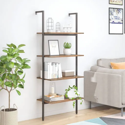 Unidade 4 Prateleiras 64x35x152,5 cm Castanho-Escuro e Preto