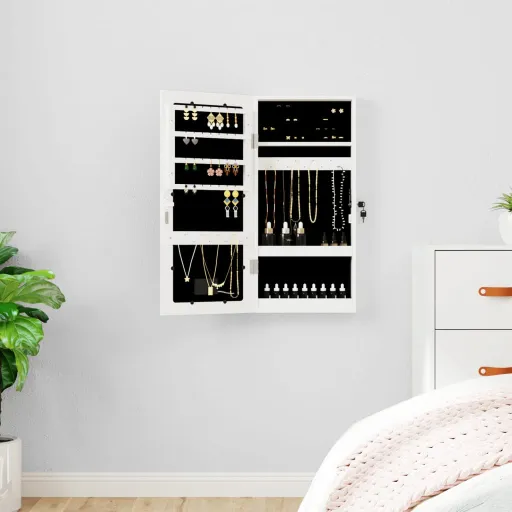 Móvel para Joias de Parede Espelhado com Luzes LED Branco