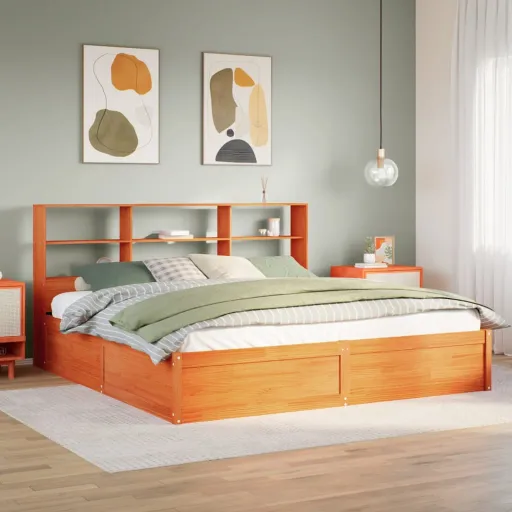 Cama Sem Colchão 200x200 cm Pinho Maciço Castanho-Mel
