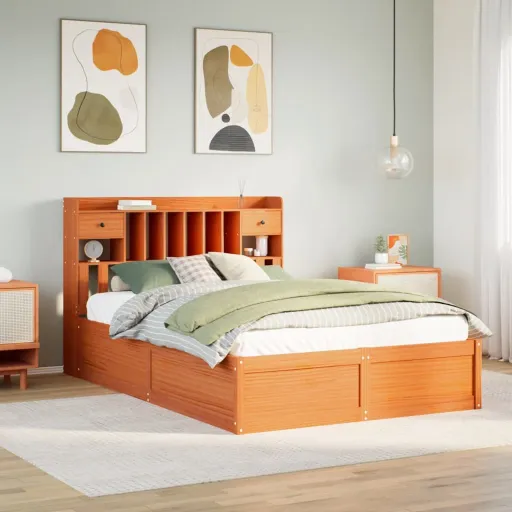 Cama Sem Colchão 150x200 cm Madeira Pinho Maciça Castanho-Mel
