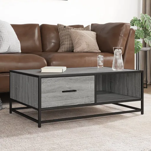 Mesa de Centro 90x57x35 cm Deriv. Madeira/Metal Cinzento Sonoma