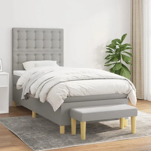 Cama com Molas/Colchão 100x200 cm Tecido Cinzento-Claro