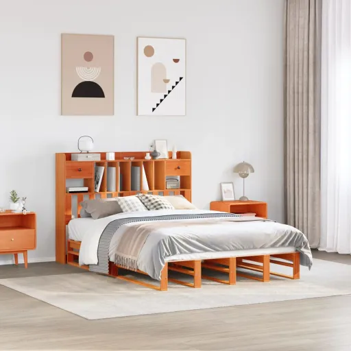 Cama com Estante Sem Colchão 140x200 cm Pinho Maciço