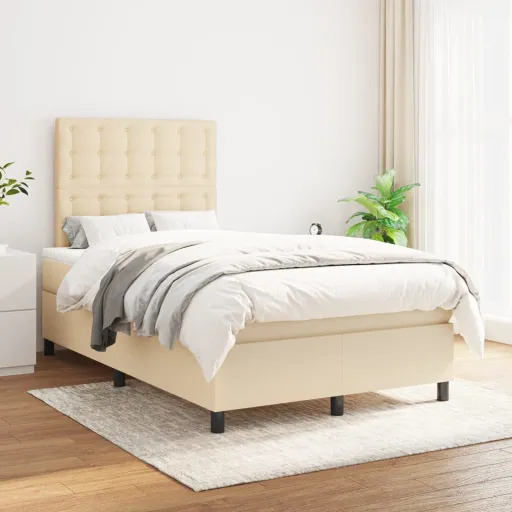 Cama com Molas/Colchão 120x200 cm Tecido Cor Creme