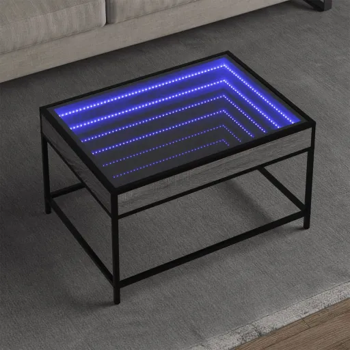 Mesa de Centro Luzes LED Infinity 70x50x41 cm Cinzento Sonoma