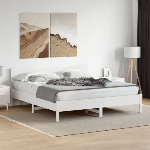 Cama Sem Colchão 200x200 cm Madeira de Pinho Maciça Branco