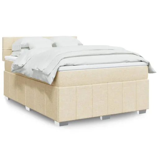 Cama com Molas/Colchão 160x200 cm Tecido Cor Creme