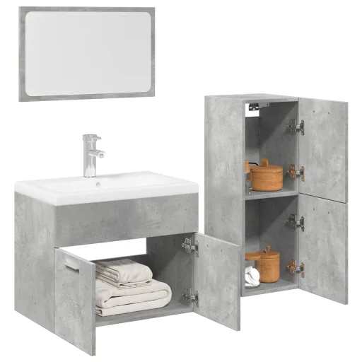Conj. Móveis Casa Banho Derivados Madeira Cinza Cimento (4 pcs)