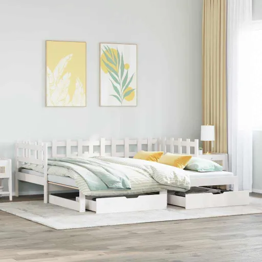 Sofá-Cama com Gavetão e Gavetas Sem Colchão 90x190 cm Branco
