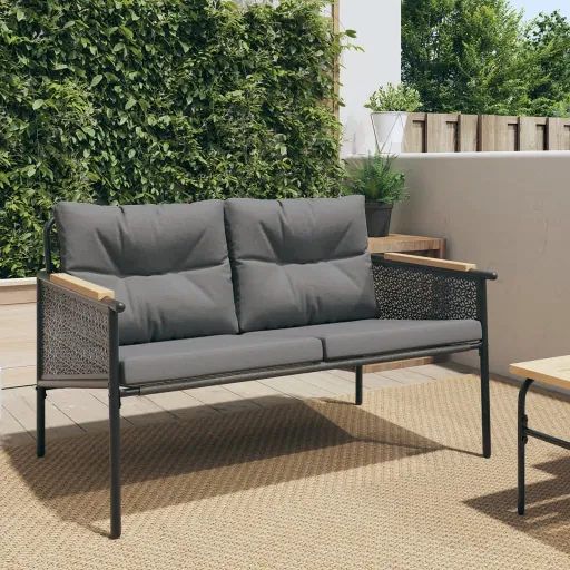 Banco de Jardim com Almofadões 116 cm Aço Preto