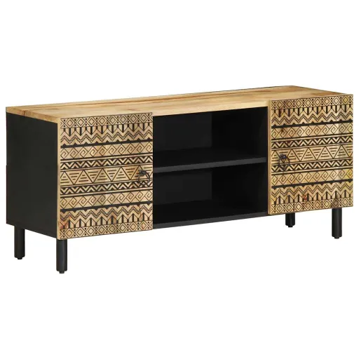 Móvel de TV 105x33,5x46cm Madeira Mangueira Áspera Maciça Preto