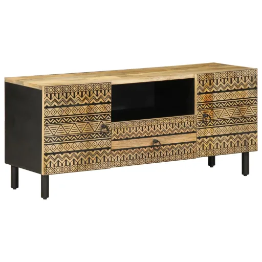 Móvel de TV 105x33,5x46cm Madeira Mangueira Áspera Maciça Preto