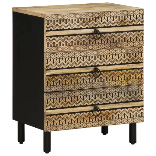 Mesa Cabeceira 50x33x62cm Madeira Mangueira Áspera Maciça Preto