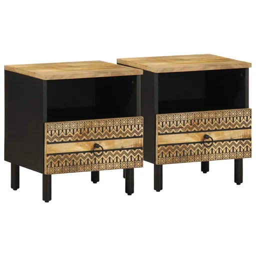 Mesas Cabeceira   40x33x46 cm Mangueira Áspera Maciça Preto (2 pcs)