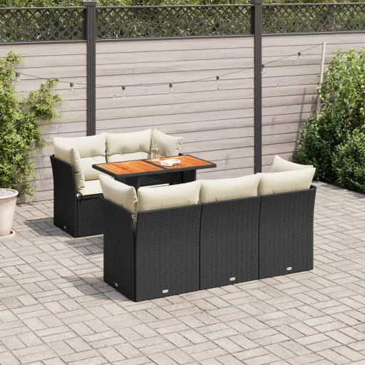 Conjunto Sofás de Jardim c/ Almofadões Vime PE Preto (6 pcs)