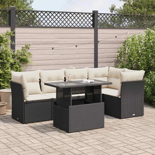 Conjunto Sofás de Jardim c/ Almofadões Vime PE Preto (6 pcs)
