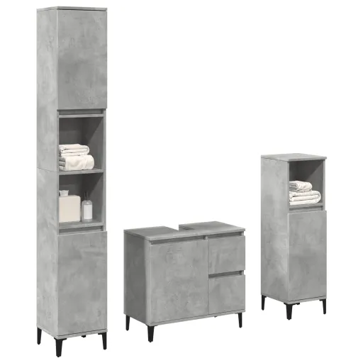 Conj. Móveis Casa Banho Derivados Madeira Cinza Cimento (3 pcs)