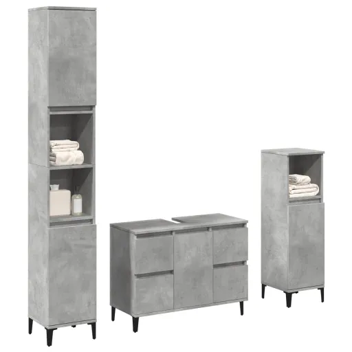 Conj. Móveis Casa Banho Derivados Madeira Cinza Cimento (3 pcs)