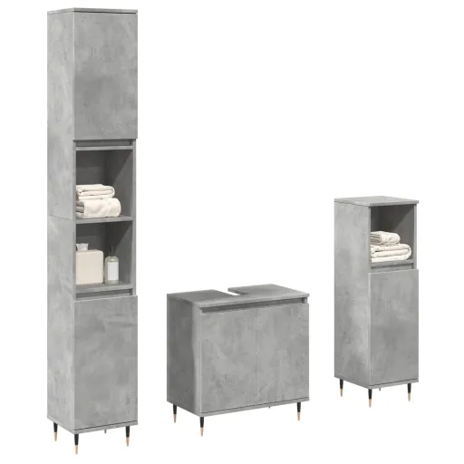 Conj. Móveis Casa Banho Derivados Madeira Cinza Cimento (3 pcs)