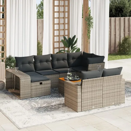Conjunto Sofás de Jardim c/ Almofadões Vime PE Cinzento (11 pcs)