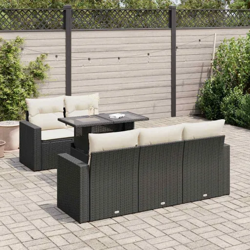 Conjunto Sofás de Jardim c/ Almofadões Vime PE Preto (6 pcs)