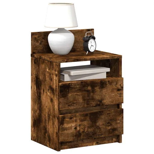 Mesa de Cabeceira com 2 Gavetas 40x33x60 cm Carvalho Fumado