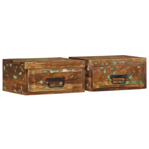 Mesas de Cabeceira de Parede   Madeira Recuperada Maciça (2 pcs)