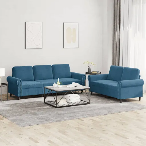 Conjunto de Sofás com Almofadões Veludo Azul (2 pcs)