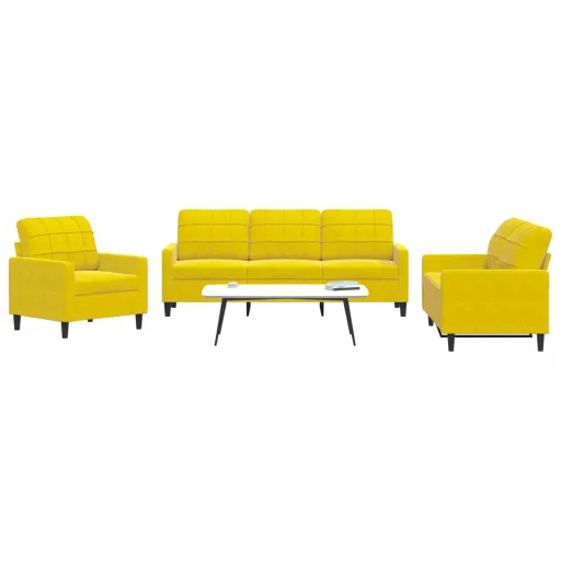 Conjunto de Sofás com Almofadões Veludo Amarelo (3 pcs)