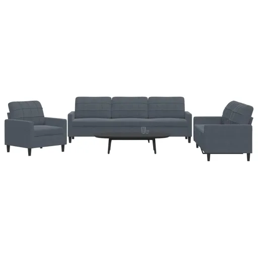 Conjunto de Sofás com Almofadões Veludo Cinzento-Escuro (3 pcs)