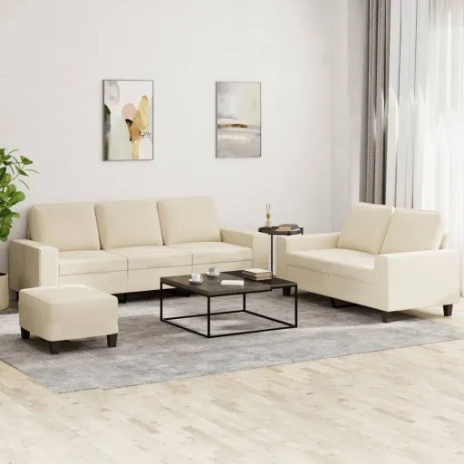 Conjunto de Sofás Tecido Cor Creme (3 pcs)